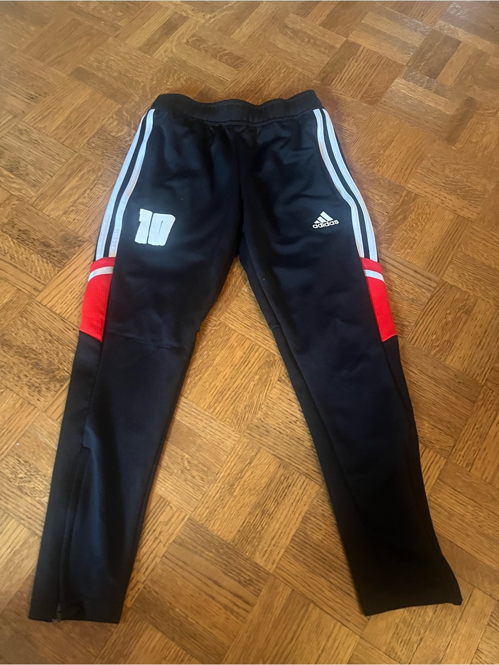 Messi adidas Black Jogger Sweatpants with White Stripes and Red Panels